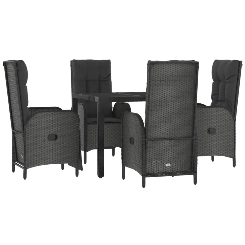 Outdoor Garden Dining Set 5 Piece Black Poly Rattan Chairs Table