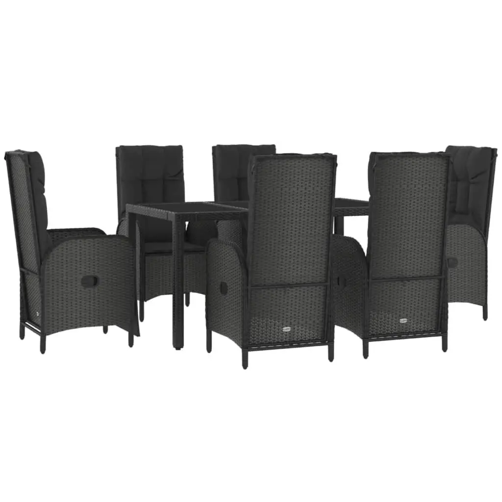 Outdoor Furniture Dining Set 7 Pieces Black Poly Rattan Table and Chairs Weather Resistant