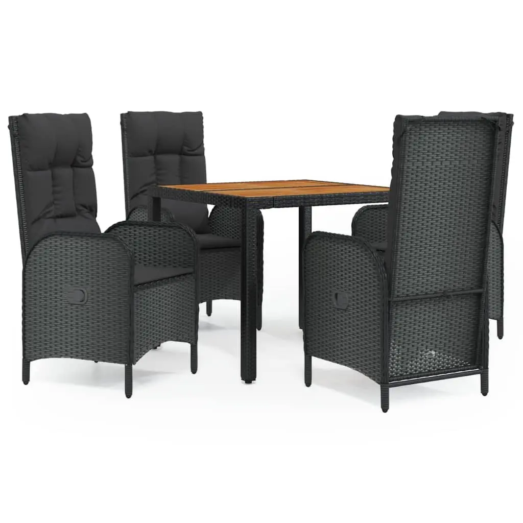 5 Piece Outdoor Garden Dining Set Weather-Resistant Black Rattan Furniture