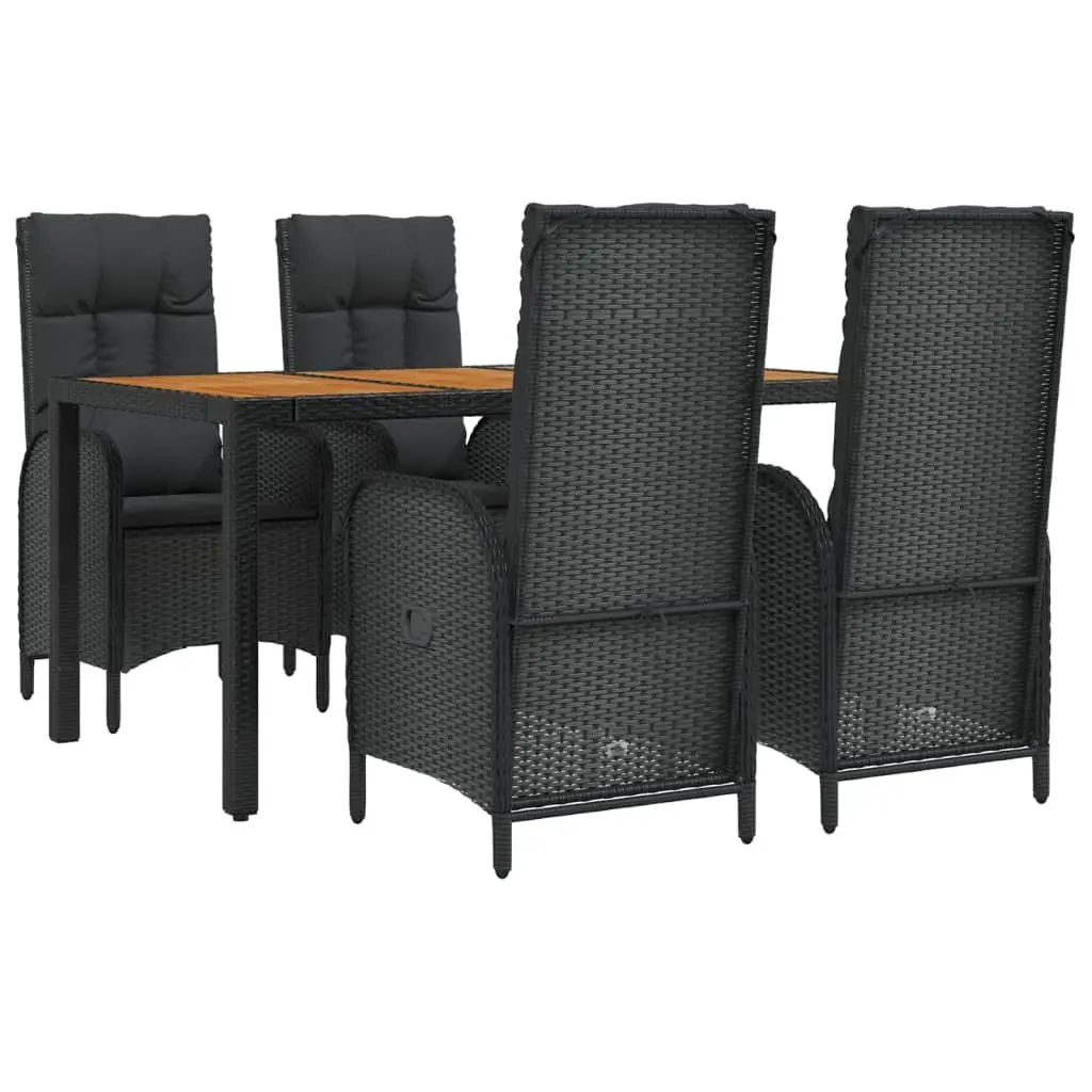 Garden Dining Set Contemporary Black 5 Piece Poly Rattan Outdoor Furniture with Cushions
