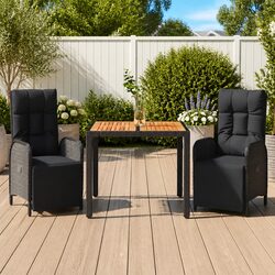 3 Piece Garden Dining Set with Cushions and Black Rattan Chairs