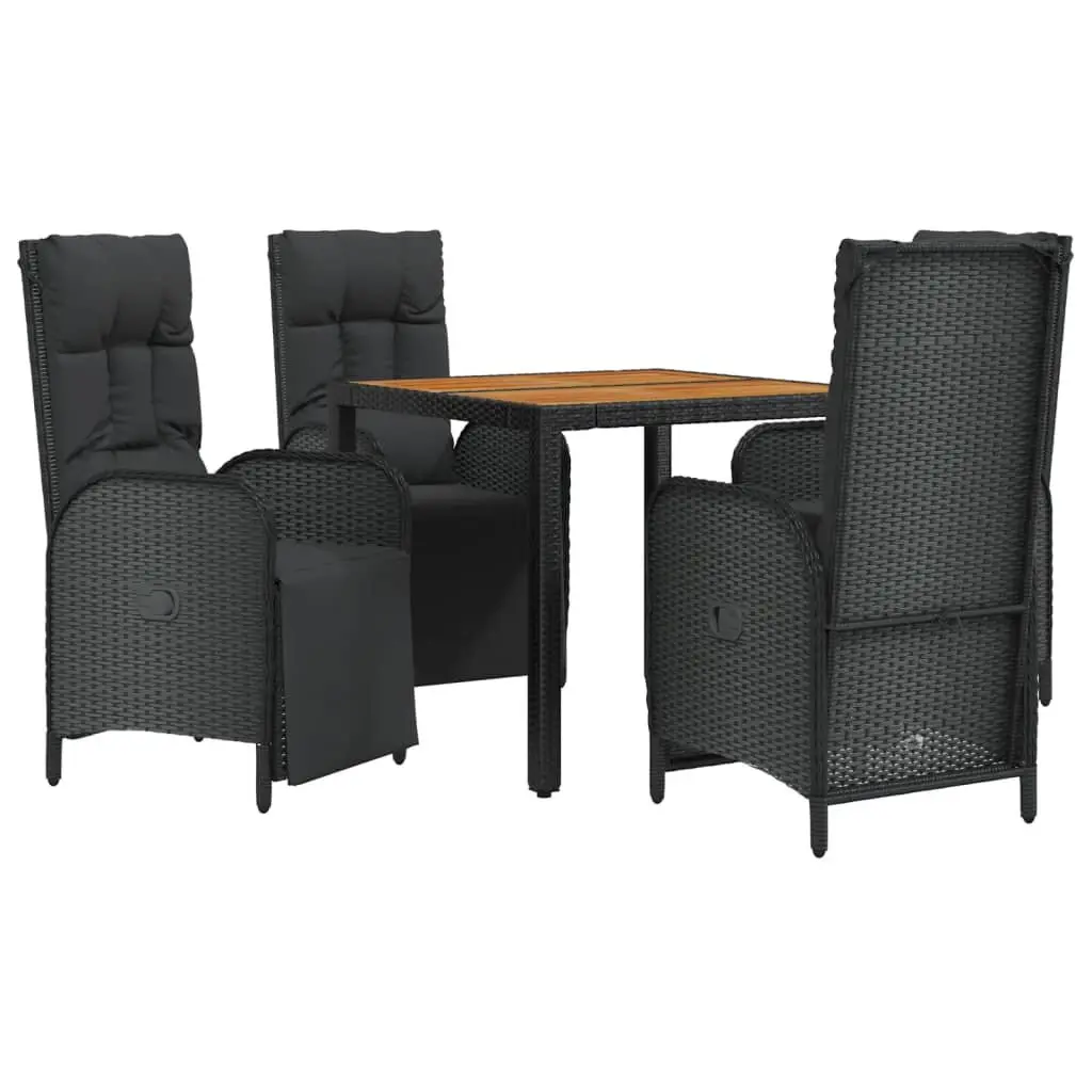 5 Piece Outdoor Garden Dining Set Weather-resistant Black Poly Rattan Furniture with Cushions