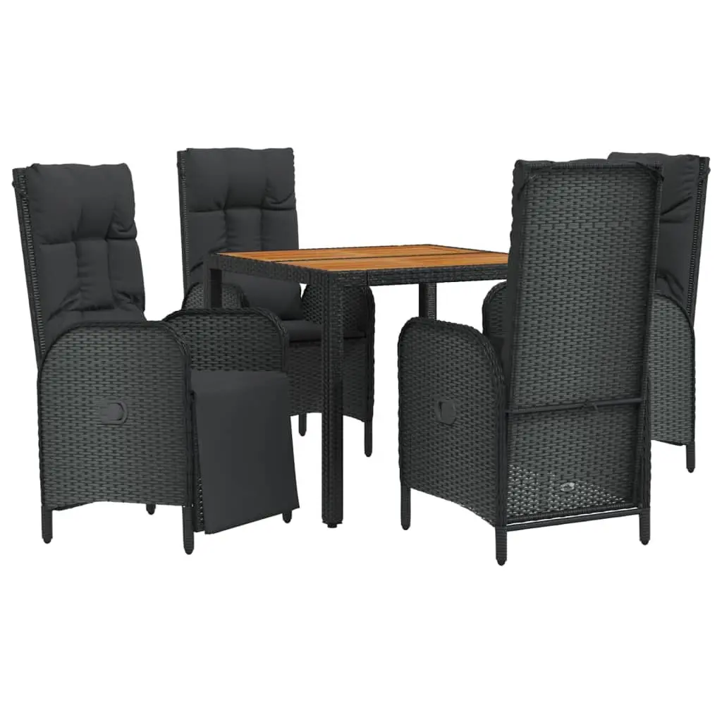 Garden Dining Set 5 Piece Black Poly Rattan Table and Chairs with Cushions Outdoor