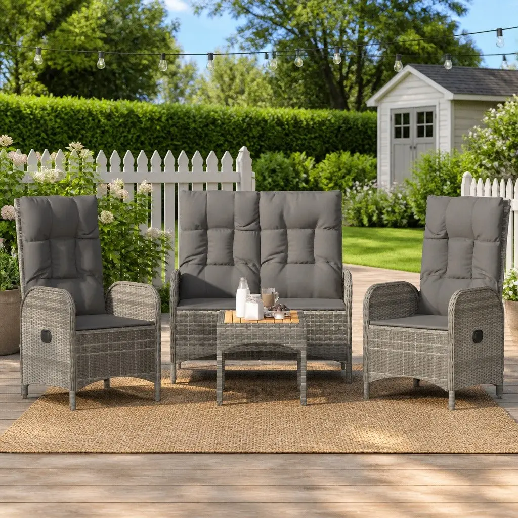 Garden Dining Set Outdoor Lounge Furniture Cushioned Grey 4 Piece