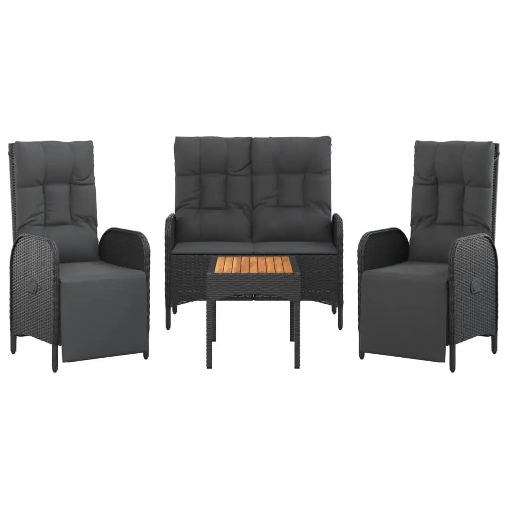 4 Piece Outdoor Garden Dining Set with Cushions Black Poly Rattan Chairs Table