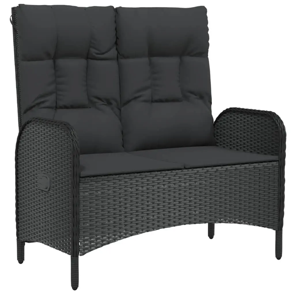 4 Piece Outdoor Garden Dining Set with Cushions Black Poly Rattan Chairs Table