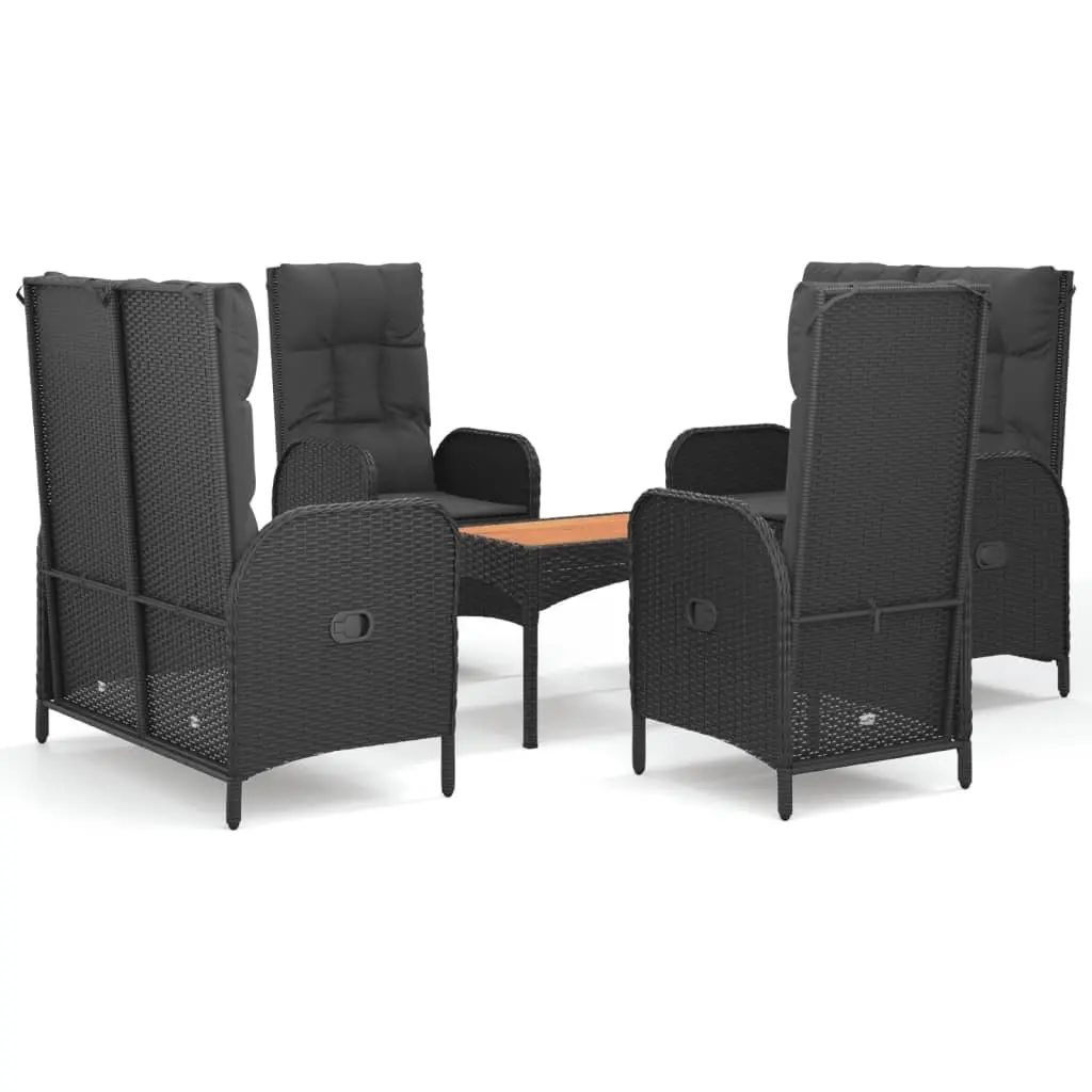 5 Piece Garden Furniture Set Outdoor Dining Table and Chairs Weather Resistant Black PE Rattan with Padded Cushions and Reclining Function