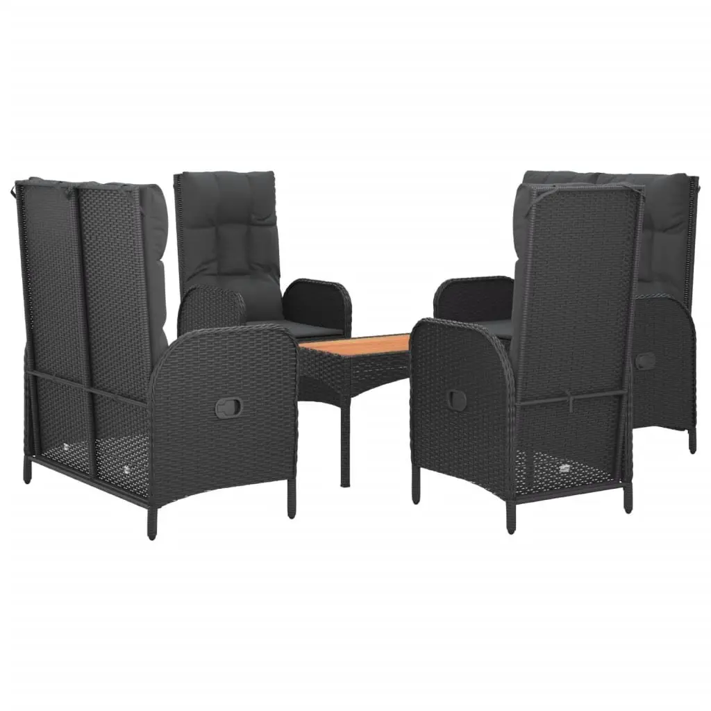 5 Piece Garden Furniture Set Outdoor Dining Table and Chairs Weather Resistant Black PE Rattan with Padded Cushions and Reclining Function