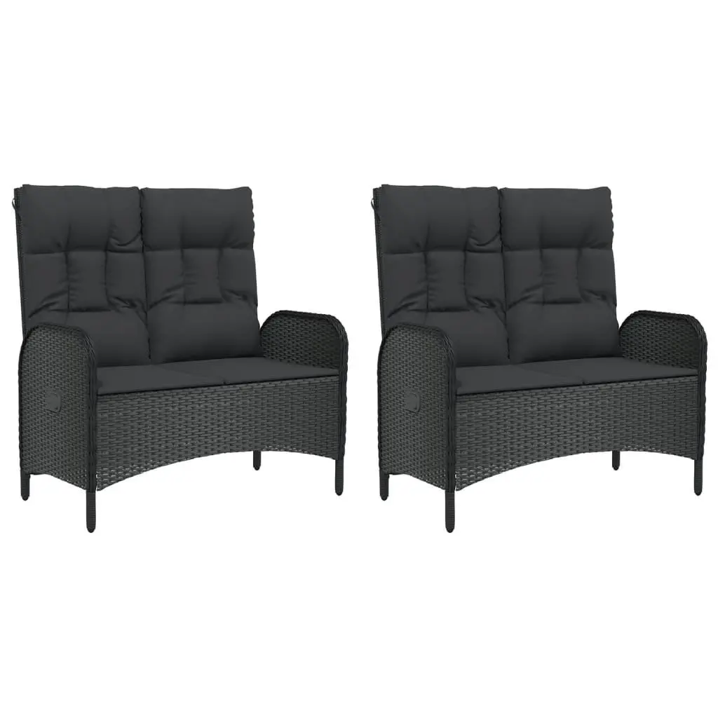 5 Piece Garden Furniture Set Outdoor Dining Table and Chairs Weather Resistant Black PE Rattan with Padded Cushions and Reclining Function