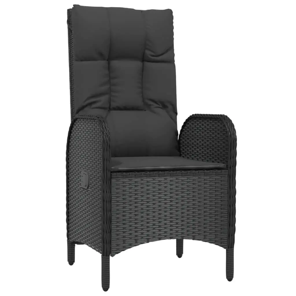 5 Piece Garden Furniture Set Outdoor Dining Table and Chairs Weather Resistant Black PE Rattan with Padded Cushions and Reclining Function
