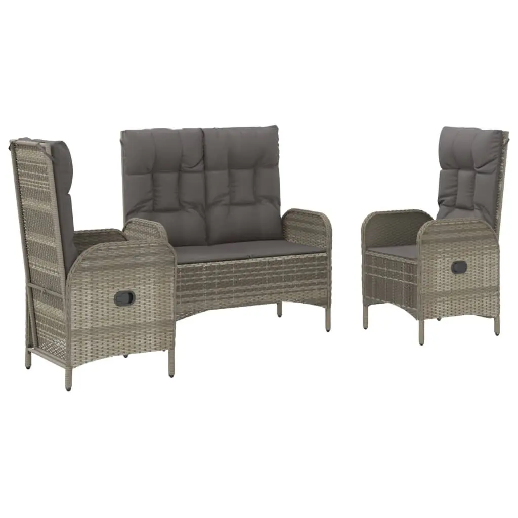 Garden Dining Set Grey Poly Rattan 3 Piece Outdoor Furniture with Chairs and Table