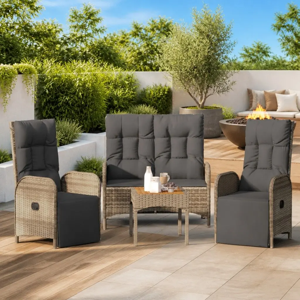 3 Piece Outdoor Dining Set Grey Poly Rattan Chairs Table
