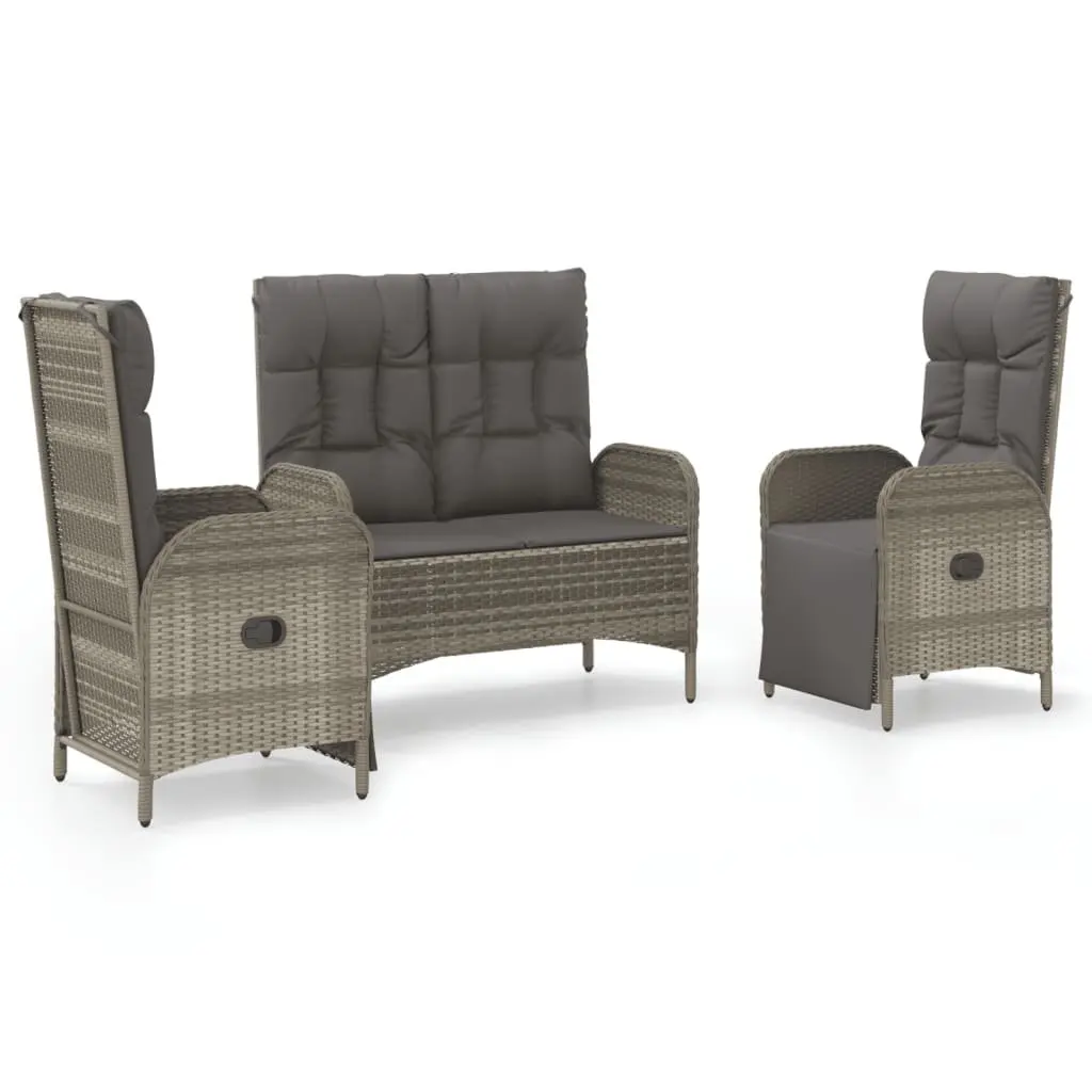 3 Piece Outdoor Dining Set Grey Poly Rattan Chairs Table