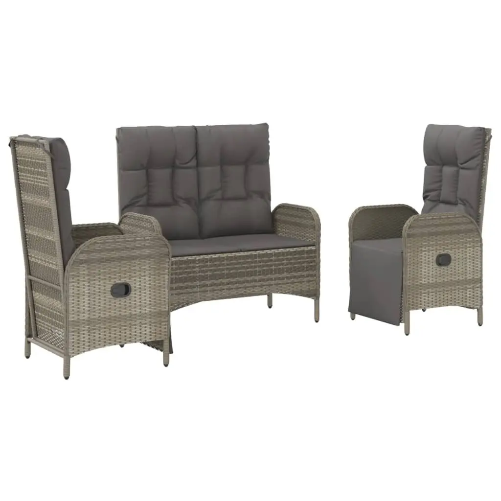 3 Piece Outdoor Dining Set Grey Poly Rattan Chairs Table