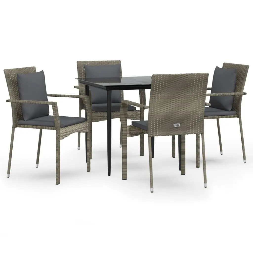 Garden Dining Set 5 Piece Outdoor Patio Furniture Grey Poly Rattan with Cushions