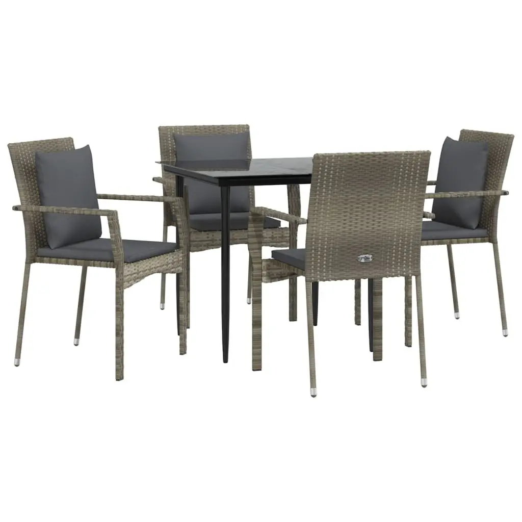 Garden Dining Set 5 Piece Outdoor Patio Furniture Grey Poly Rattan with Cushions