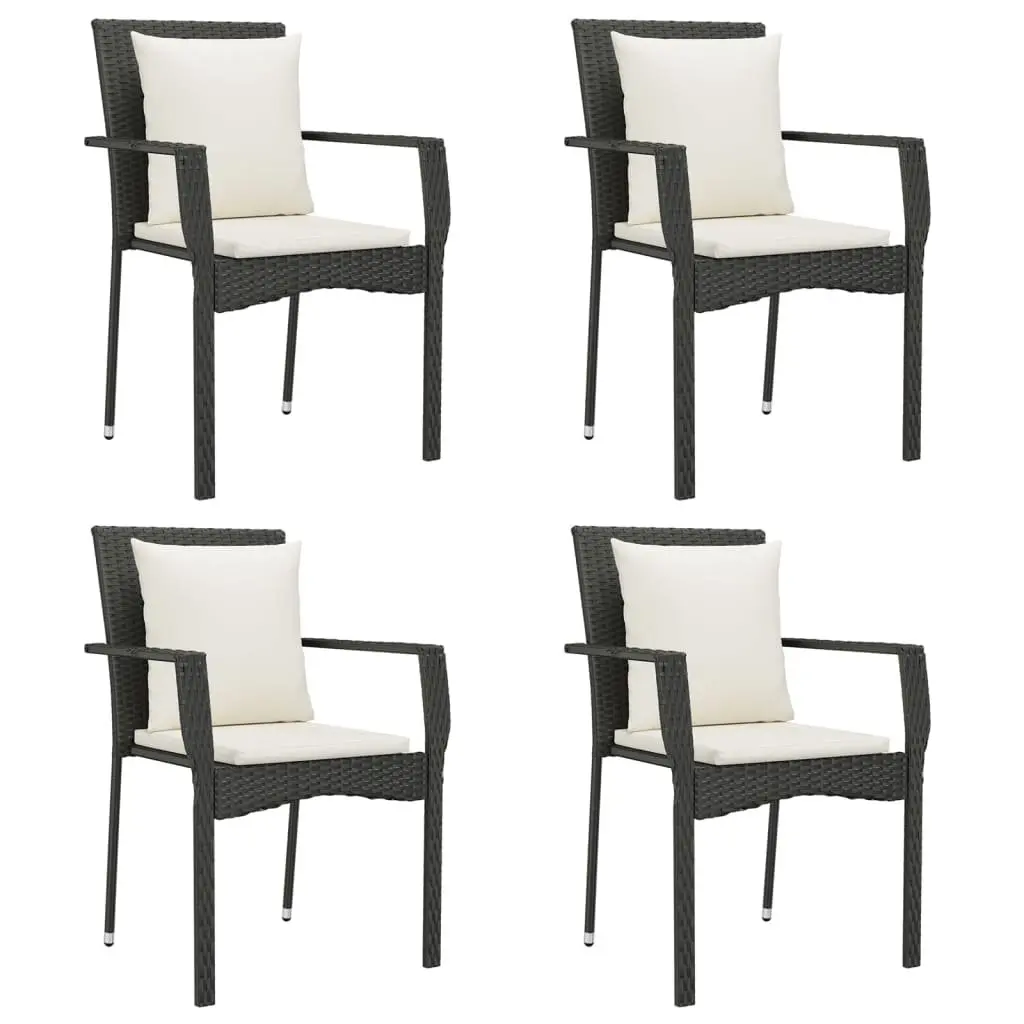 Garden Dining Set 5 Piece Outdoor Furniture Cushioned Black PE Rattan with Glass Top