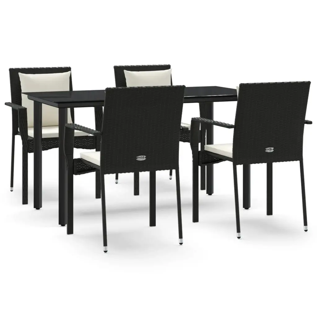 Outdoor Rattan Dining Set 5 Piece Cushioned Chairs and Table Black PE Weather Resistant