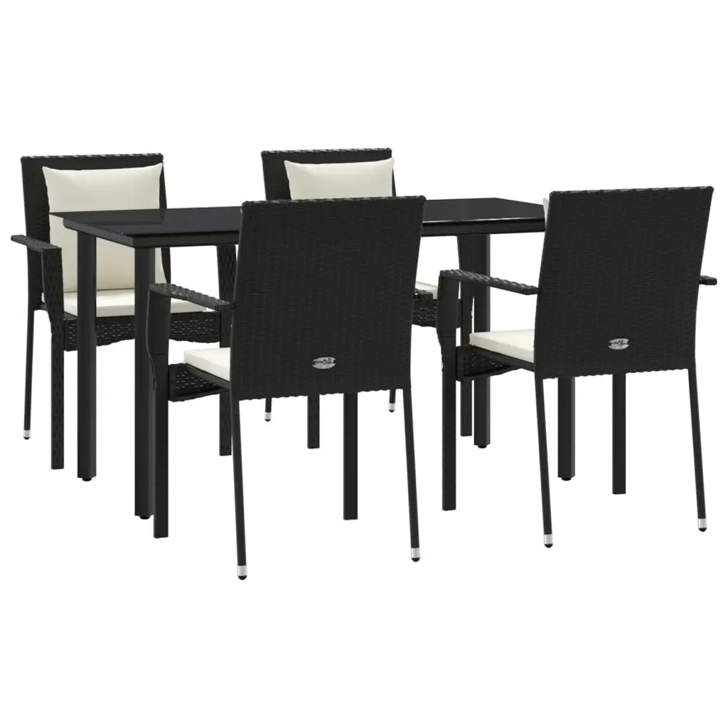 Outdoor Rattan Dining Set 5 Piece Cushioned Chairs and Table Black PE Weather Resistant