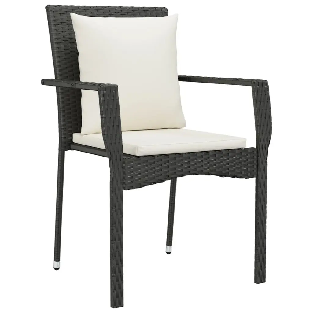Outdoor Rattan Dining Set 5 Piece Cushioned Chairs and Table Black PE Weather Resistant