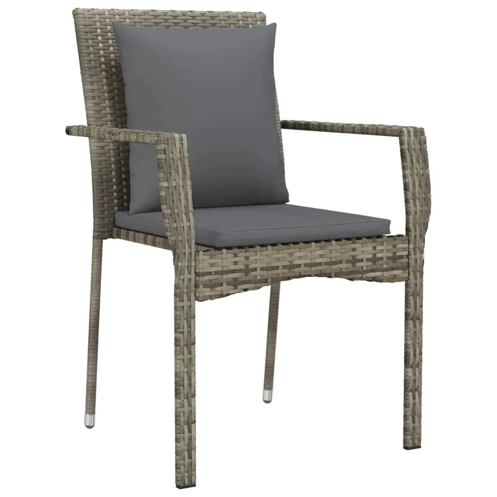 Outdoor Patio Dining Set Grey Poly Rattan 5 Piece with Cushions Tempered Glass Top