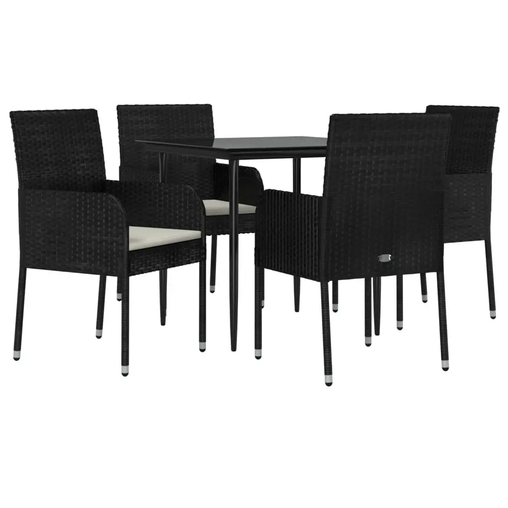 5 Piece Garden Dining Set Outdoor Patio Furniture Black Poly Rattan with