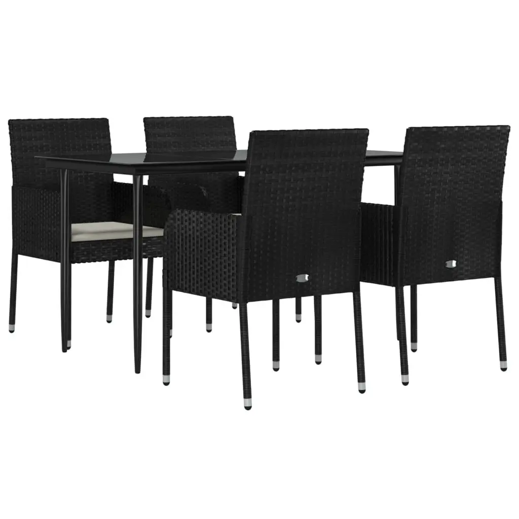 5 Piece Garden Dining Set Black Poly Rattan Outdoor Patio Furniture
