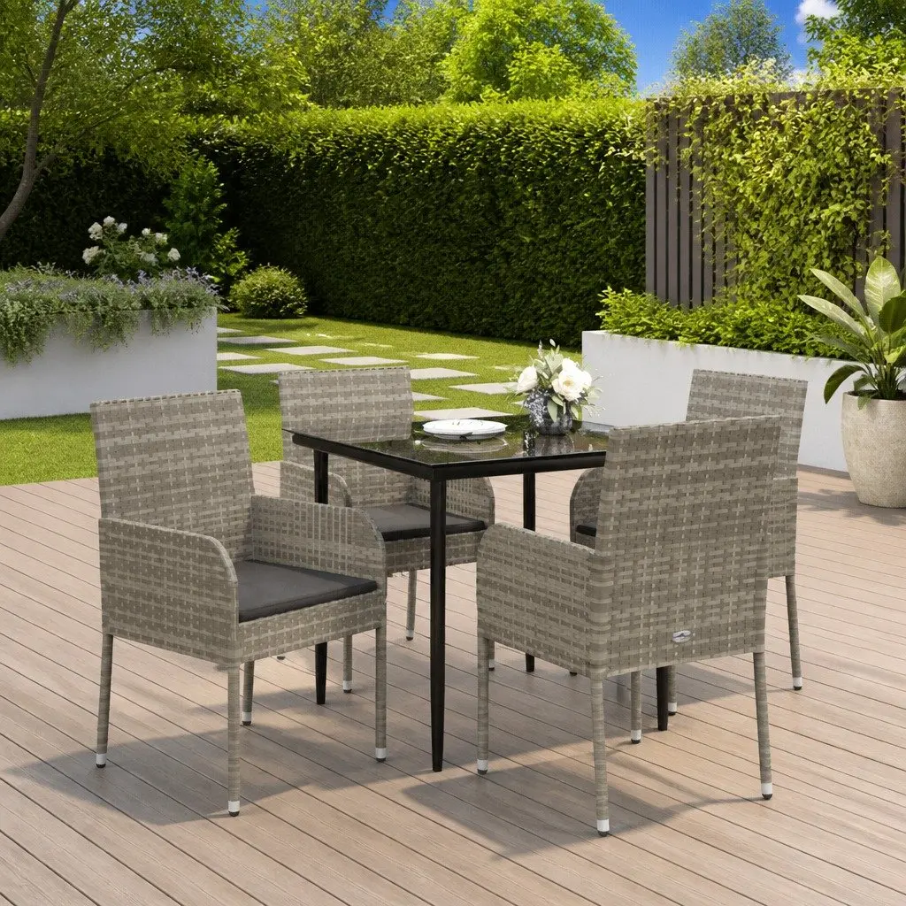 Outdoor Patio Furniture Set Contemporary 5 Piece Grey Dining Set with Cushions