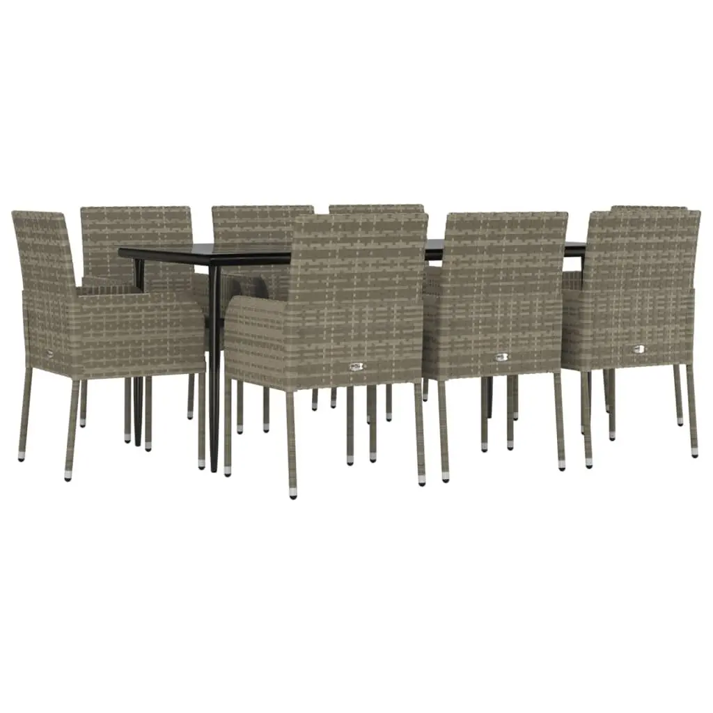 Garden Dining Set 9 Piece Outdoor Patio Furniture Grey PE Rattan Steel Frame Acacia Wood Top