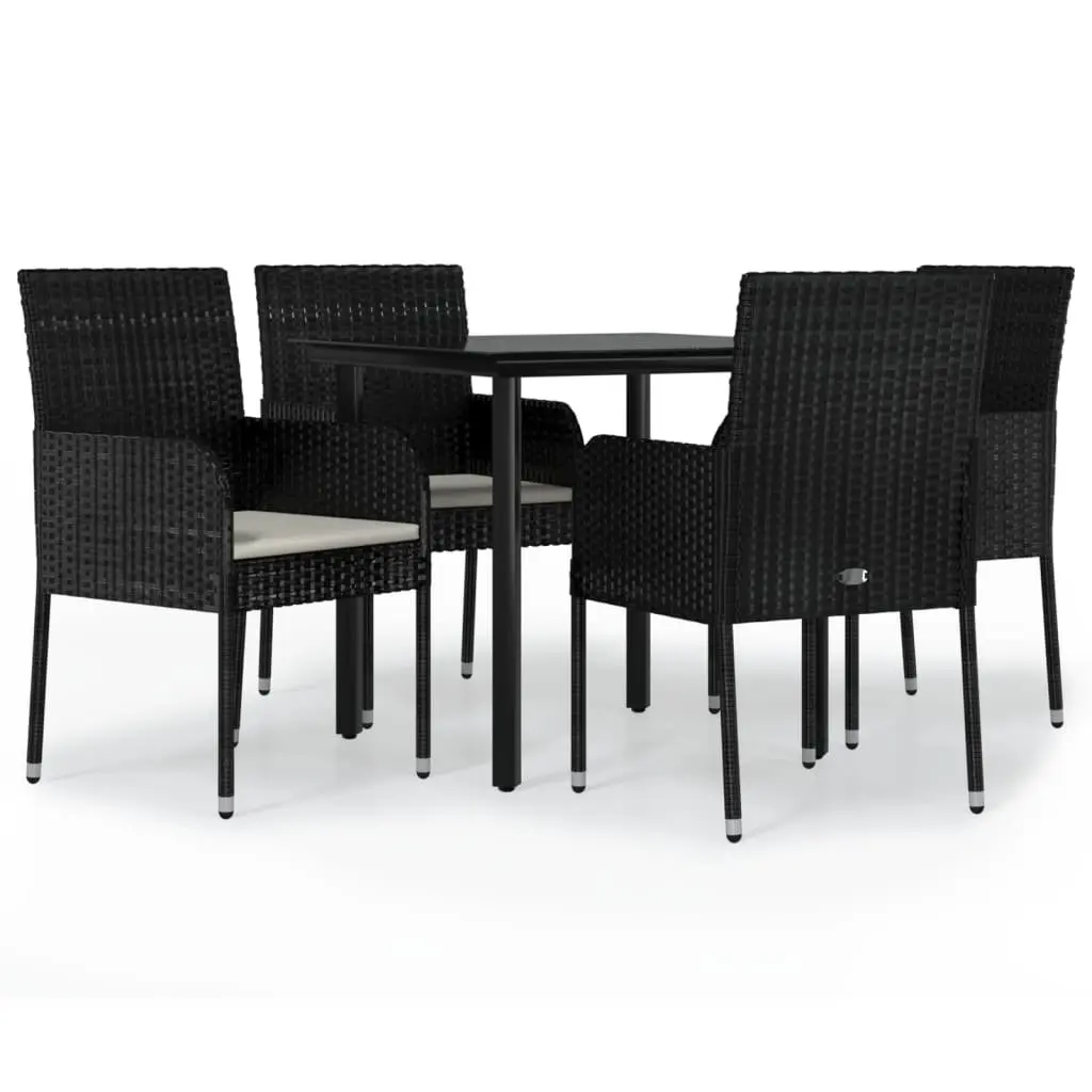5 Piece Garden Dining Set Outdoor Patio Furniture Black PE Rattan with Glass Top