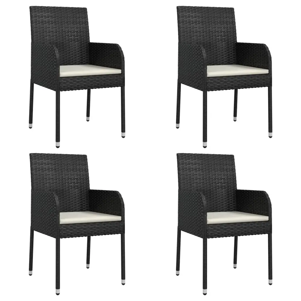 5 Piece Garden Dining Set Outdoor Patio Furniture Black PE Rattan with Glass Top