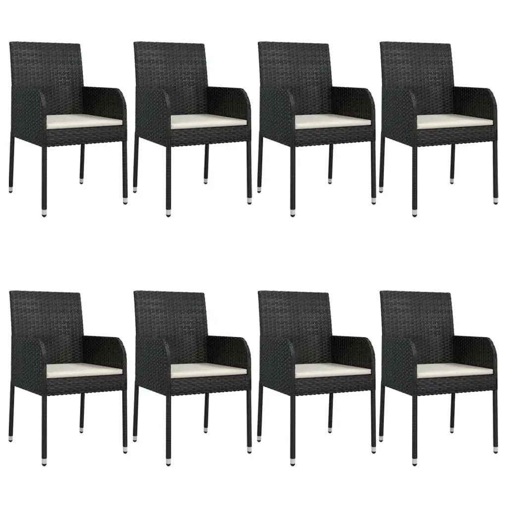 Outdoor Dining Set 9 Piece Weather Resistant PE Rattan Black with Steel Frame and Tempered Glass Tabletop