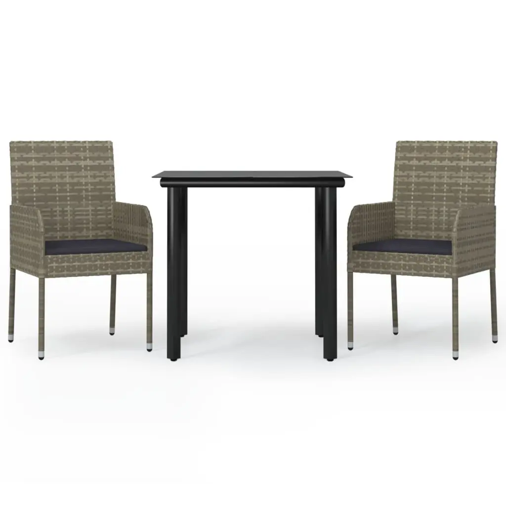 Garden Dining Set 3 Piece Weather-Resistant Grey Rattan Outdoor Patio Furniture