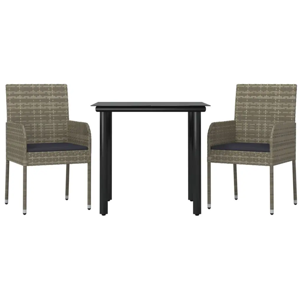 Garden Dining Set 3 Piece Weather-Resistant Grey Rattan Outdoor Patio Furniture