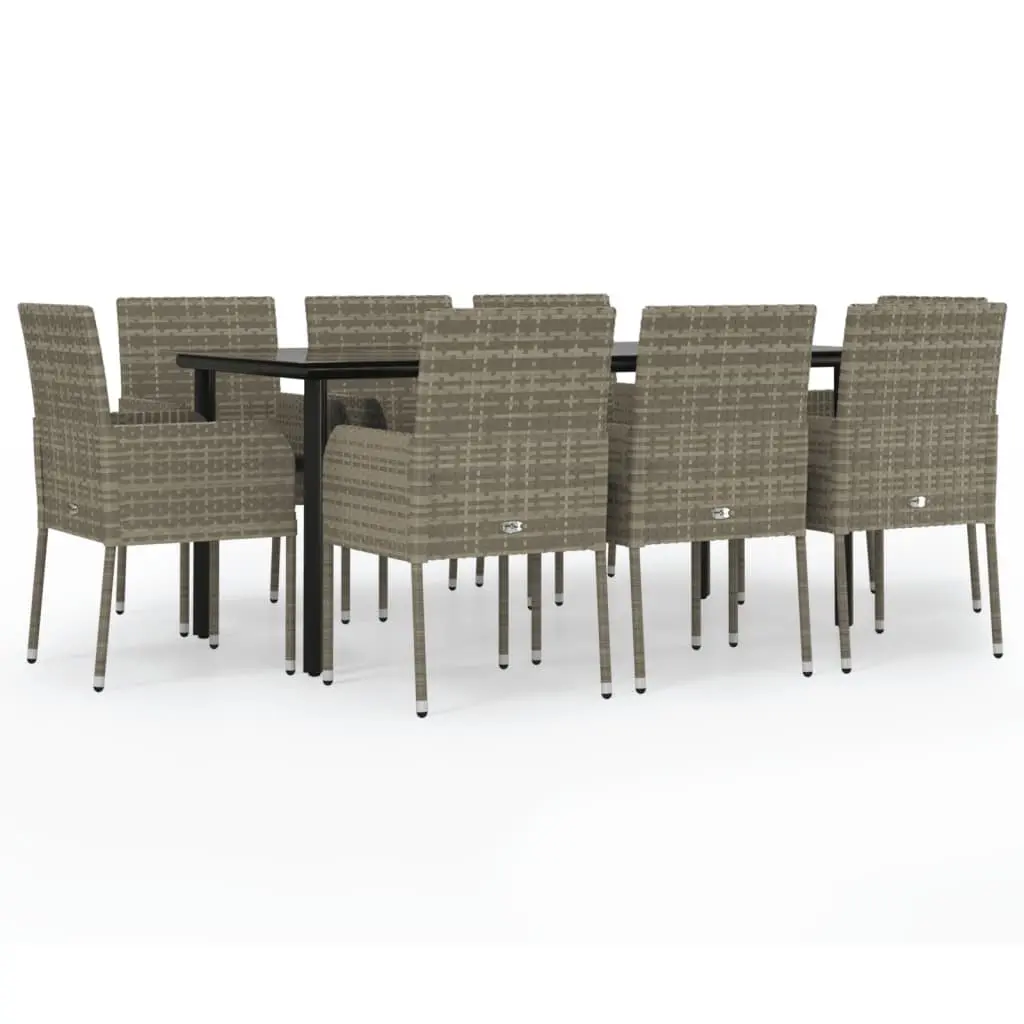Garden Dining Set 9 Piece Outdoor Patio Furniture Grey Poly Rattan with Cushions