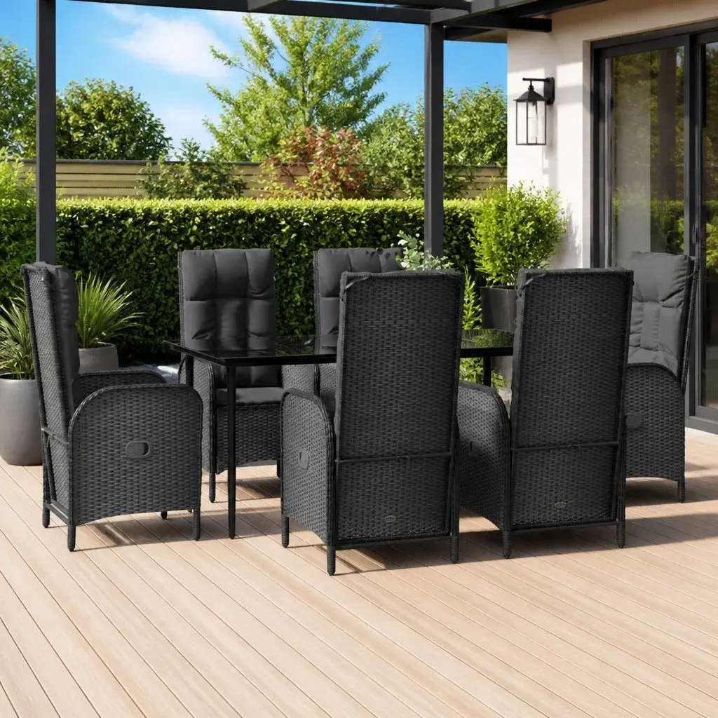 7 Piece Garden Dining Set Weather-Resistant PE Rattan Chairs Table with Reclining Function and Cushions