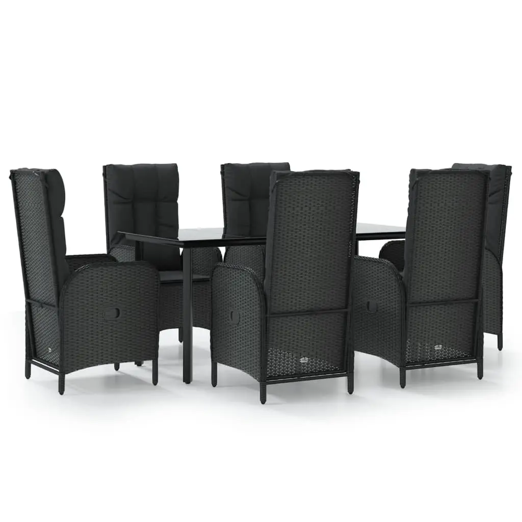 Outdoor Dining Set 7 Piece Garden Furniture Black Poly Rattan Chairs Table