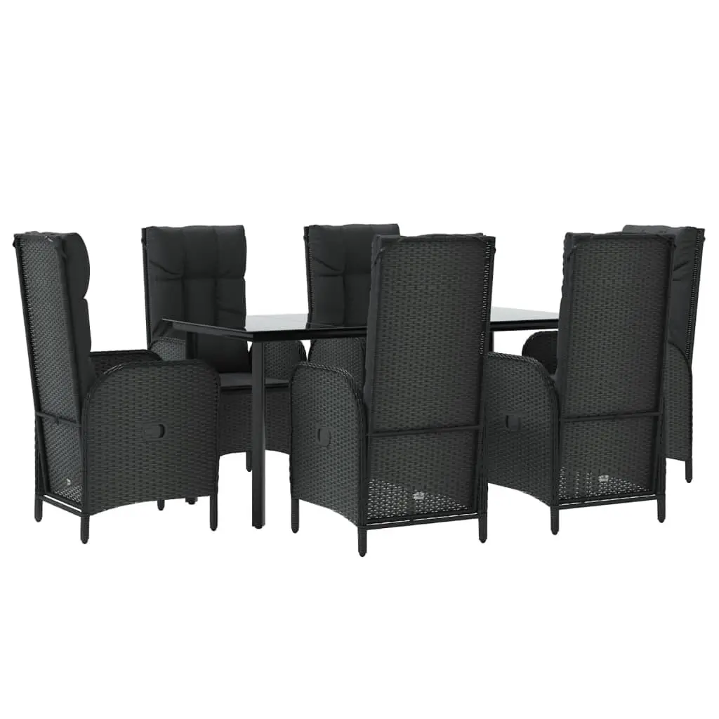 Outdoor Dining Set 7 Piece Garden Furniture Black Poly Rattan Chairs Table