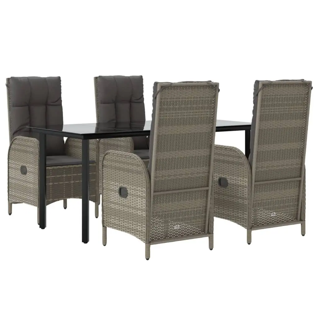 Outdoor Furniture Set 5 Piece Grey PE Rattan Dining Table Chairs with Cushions