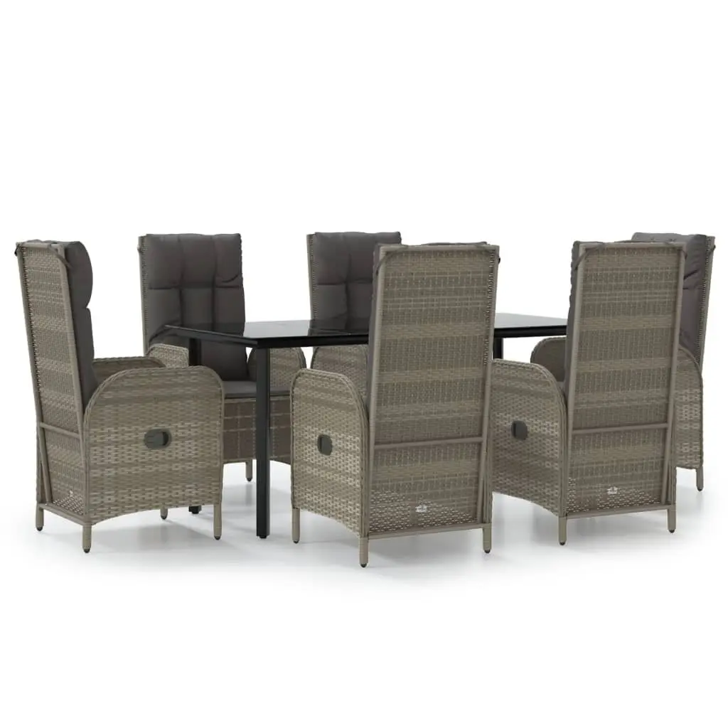 Outdoor Dining Set 7 Piece Grey PE Poly Rattan Chairs Table with Cushions