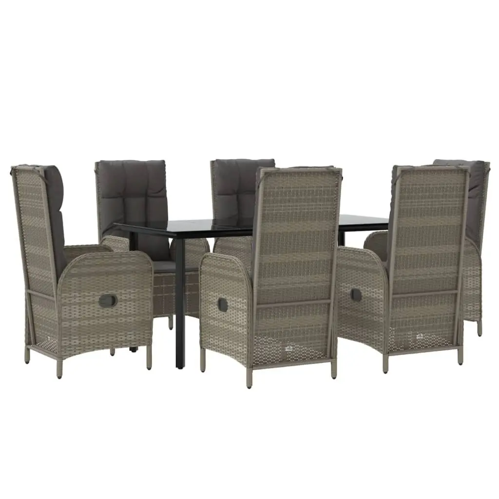 Outdoor Dining Set 7 Piece Grey PE Poly Rattan Chairs Table with Cushions