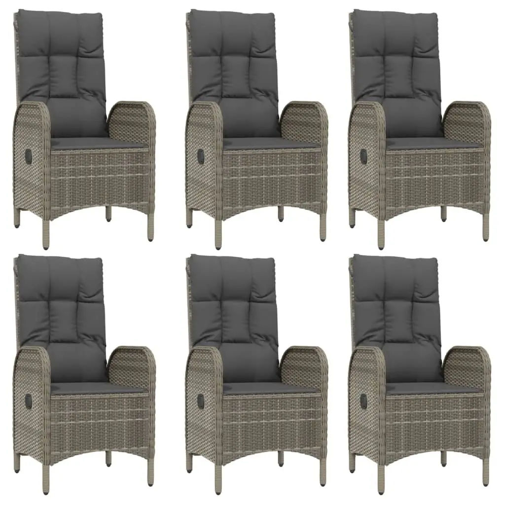 Outdoor Dining Set 7 Piece Grey PE Poly Rattan Chairs Table with Cushions