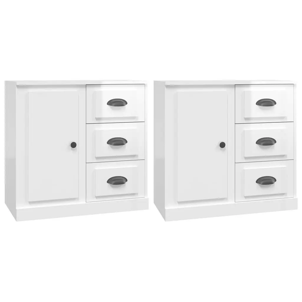 Sideboards 2 pcs High Gloss White Storage Cabinet Engineered Wood Buffet