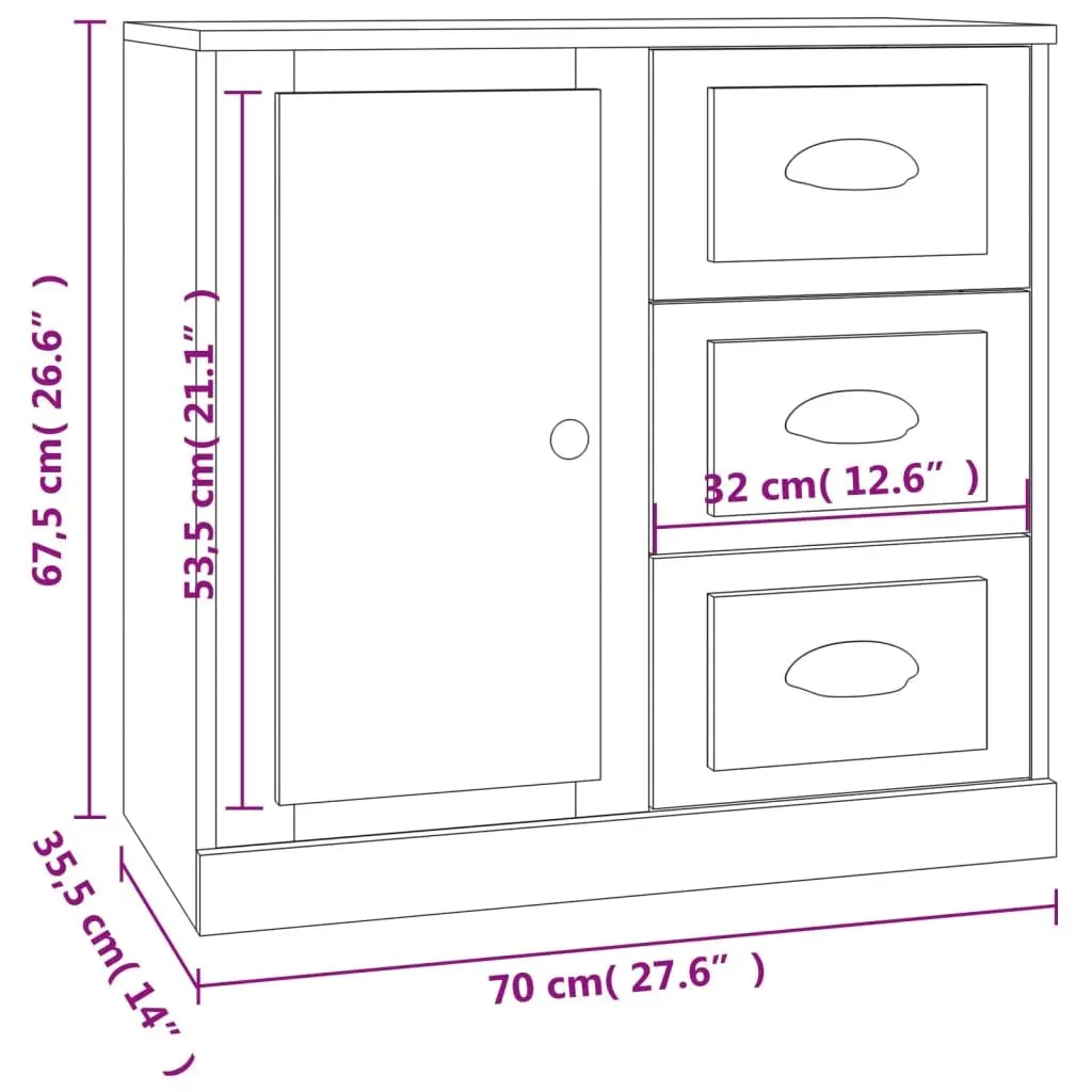 Sideboards 2 pcs High Gloss White Storage Cabinet Engineered Wood Buffet