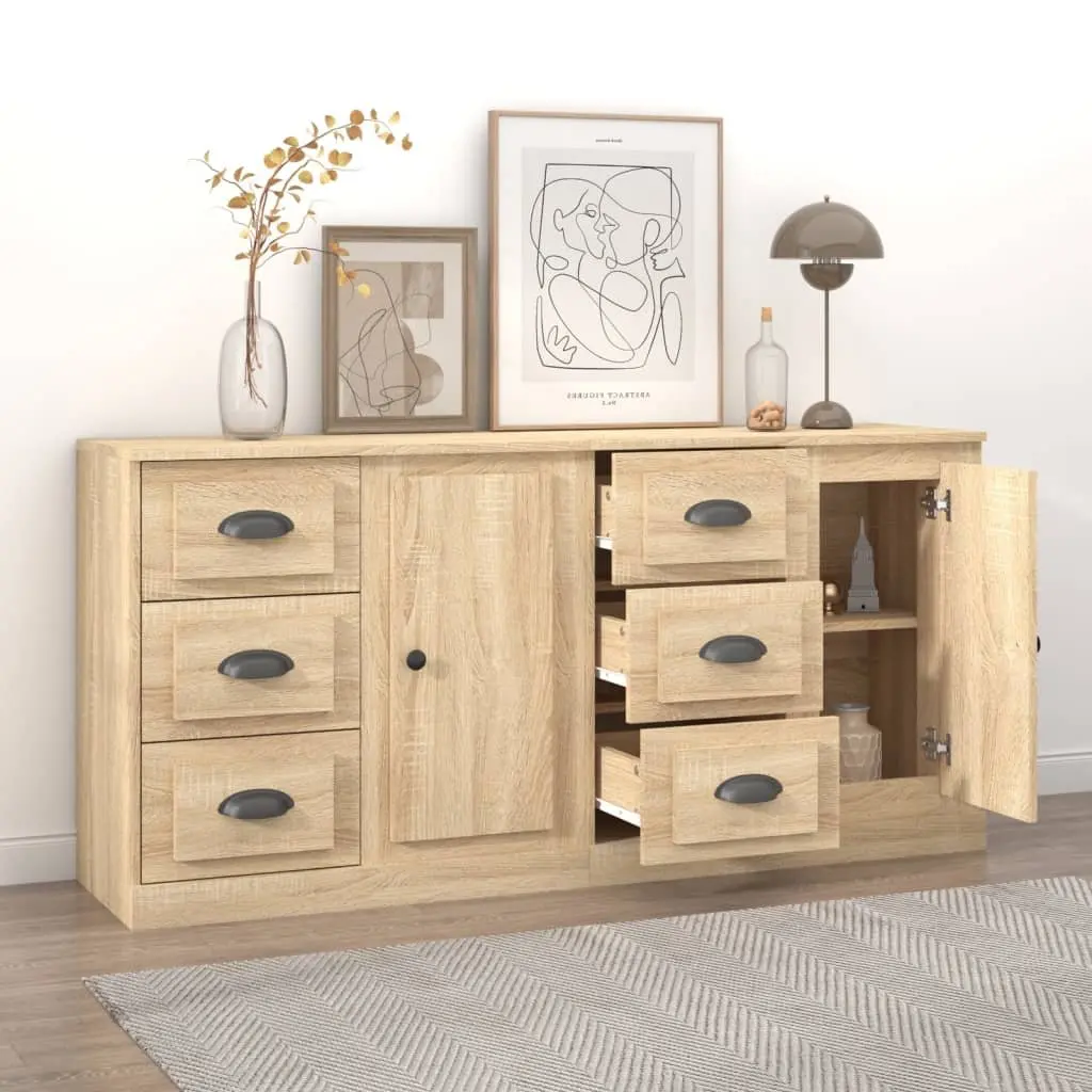 Sideboard Cabinets Brown Engineered Wood 2 Piece Storage Buffet
