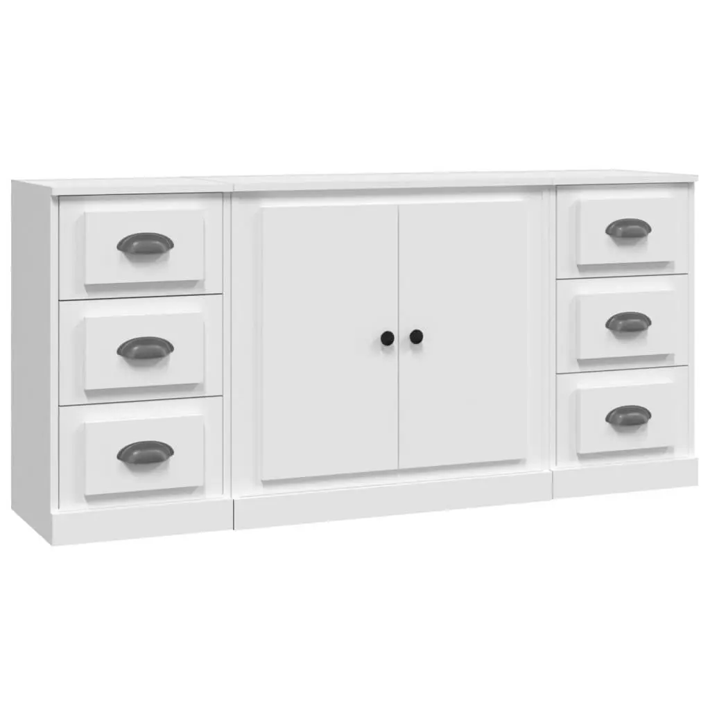 White Sideboards Set of 3 Engineered Wood Storage Cabinet Buffet Display