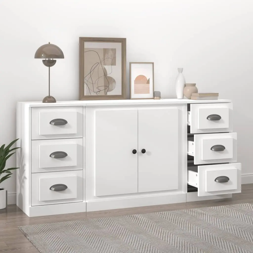 White Sideboards Set of 3 Engineered Wood Storage Cabinet Buffet Display