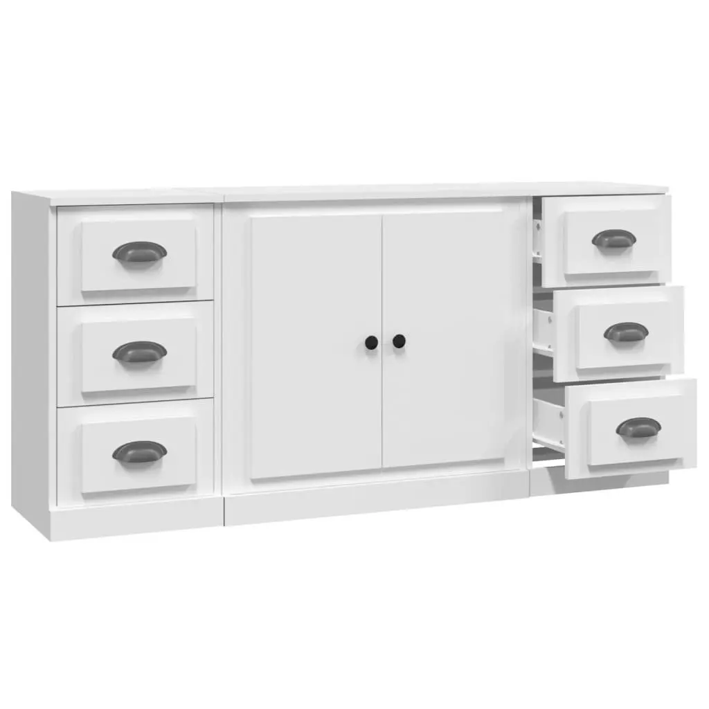 White Sideboards Set of 3 Engineered Wood Storage Cabinet Buffet Display