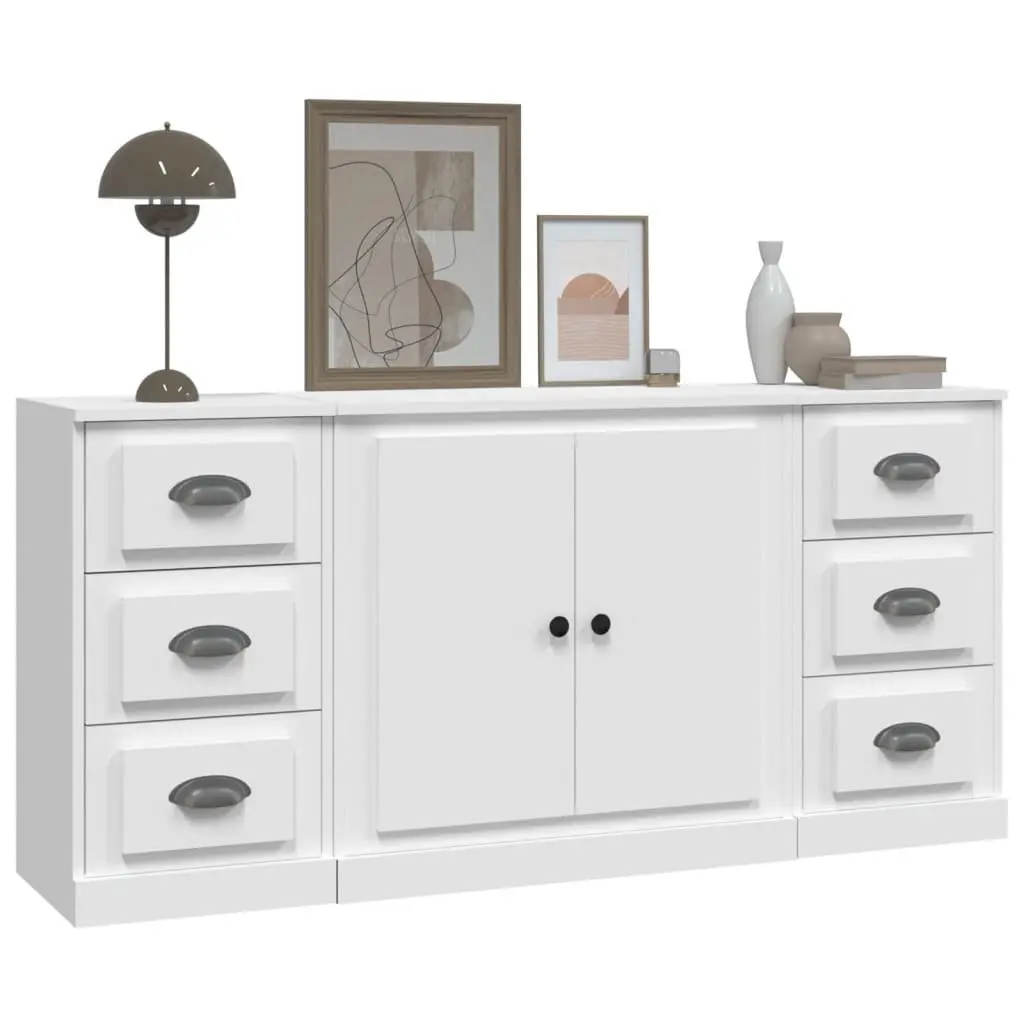 White Sideboards Set of 3 Engineered Wood Storage Cabinet Buffet Display