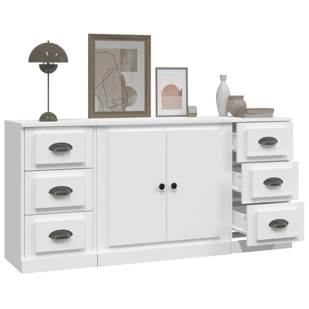 White Sideboards Set of 3 Engineered Wood Storage Cabinet Buffet Display